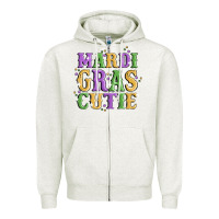 Oatmeal Heather mardi gras cutie Zipper Hoodie - MaliasSmallBusiness