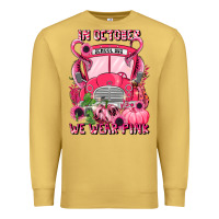 Antique Gold in october we wear pink halloween school bus Premium Sweatshirt - LillyAllenDesigns