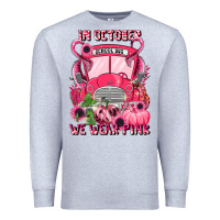 Heather Grey in october we wear pink halloween school bus Premium Sweatshirt - LillyAllenDesigns