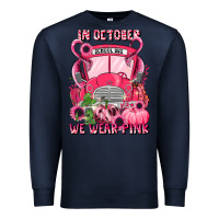 Navy in october we wear pink halloween school bus Premium Sweatshirt - LillyAllenDesigns