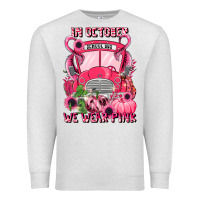 Oatmeal Heather in october we wear pink halloween school bus Premium Sweatshirt - LillyAllenDesigns