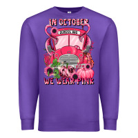 Purple in october we wear pink halloween school bus Premium Sweatshirt - LillyAllenDesigns