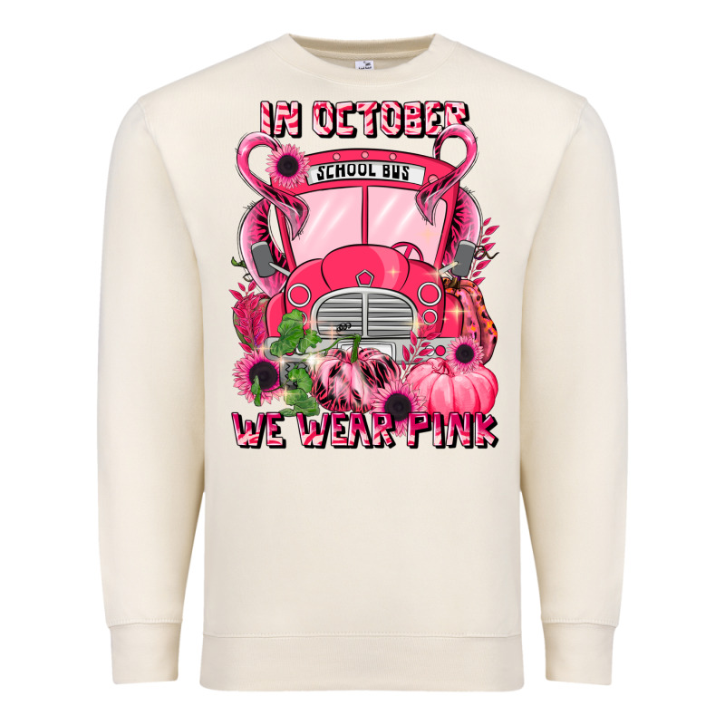 In October We Wear Pink Halloween School Bus Premium Sweatshirt by LillyAllenDesigns | Teevron