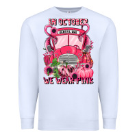 White in october we wear pink halloween school bus Premium Sweatshirt - LillyAllenDesigns