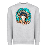 Heather Grey bull skull indian headdress Heavyweight Sweatshirt - JahusDesignShop