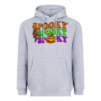 Heather Grey spooky with lightning bolt Heavyweight Hoodie - BundleAndBundleShop
