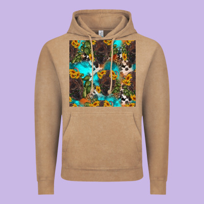 Western Bison And Sunflowers Seamless Pattern Vintage Hoodie Designed By Hra Design Shop