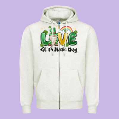 Love St. Patricks Day Gnome Zipper Hoodie Designed By Maliassmallbusiness