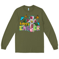 Army Green happy easter cross Long Sleeve Tee - BarkalooDesign