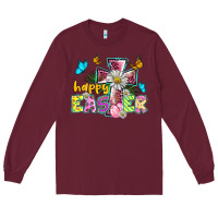 Burgundy happy easter cross Long Sleeve Tee - BarkalooDesign