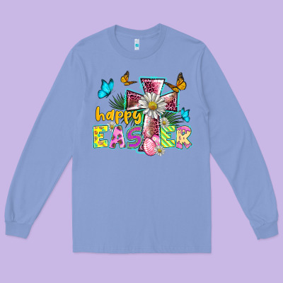 Happy Easter Cross Long Sleeve Tee Designed By Barkaloodesign