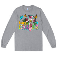Heather Grey happy easter cross Long Sleeve Tee - BarkalooDesign