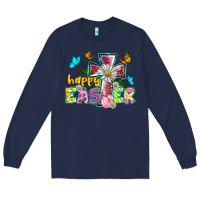 Navy happy easter cross Long Sleeve Tee - BarkalooDesign