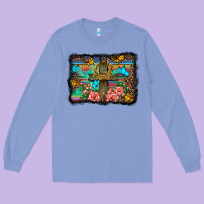 Wooden Cross Background Long Sleeve Tee Designed By Barkaloodesign