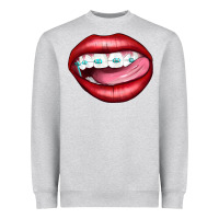 Heather Grey Lips Dental Braces Heavyweight Sweatshirt - Artiststas