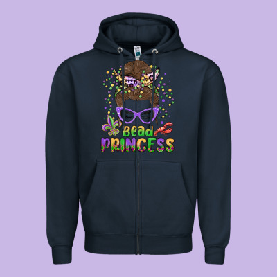 Bead Princess Messy Bun Mardi Gras Zipper Hoodie Designed By Maliassmallbusiness
