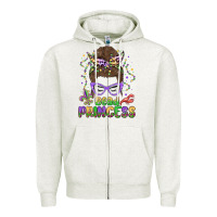 Oatmeal Heather bead princess messy bun mardi gras Zipper Hoodie - MaliasSmallBusiness