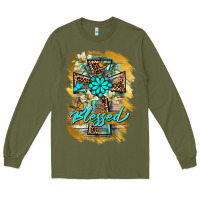 Army Green western cross blessed lily butterfly Long Sleeve Tee - BarkalooDesign