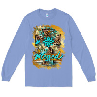Colony Blue western cross blessed lily butterfly Long Sleeve Tee - BarkalooDesign
