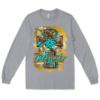 Heather Grey western cross blessed lily butterfly Long Sleeve Tee - BarkalooDesign