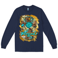 Navy western cross blessed lily butterfly Long Sleeve Tee - BarkalooDesign