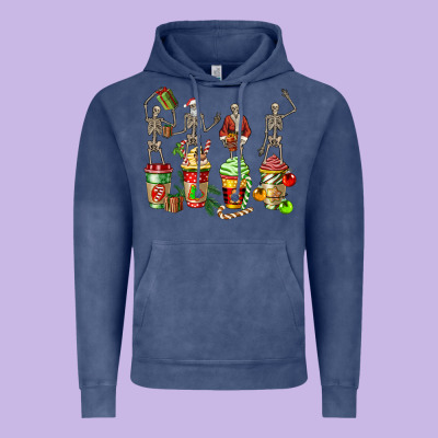 Christmas Skeleton Coffee Cups Vintage Hoodie Designed By Fadigitalartstudio