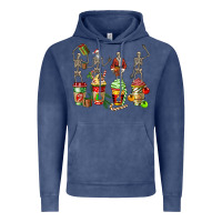 Vintage Denim christmas skeleton coffee cups Vintage Hoodie - FaDigitalArtStudio