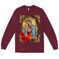Burgundy our lady of guadalupe frame Long Sleeve Tee - BarkalooDesign