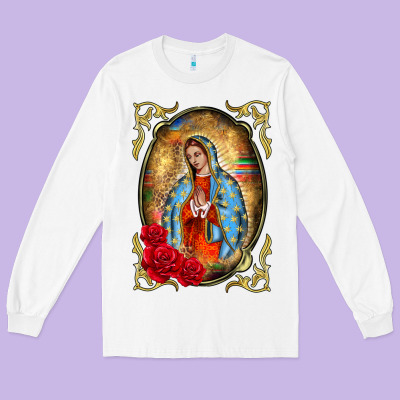 Our Lady Of Guadalupe Frame Long Sleeve Tee Designed By Barkaloodesign