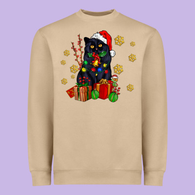 Black Cat Meowy Christmas Heavyweight Sweatshirt Designed By Adodesignshop