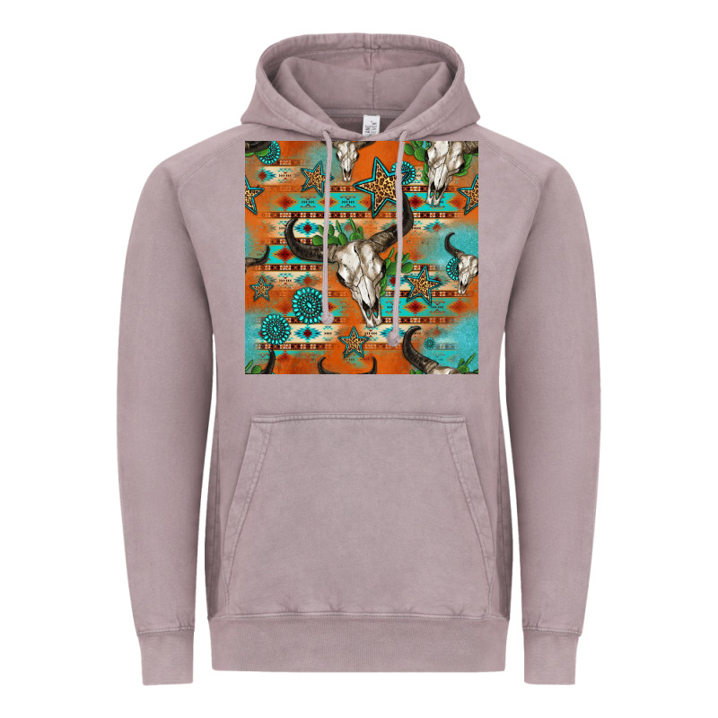 Western Bull Skull Seamless Pattern Vintage Hoodie by HRA Design Shop | Teevron