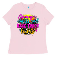 Bubblegum Pink summer nights and race track lights Ladies Tee - JahusDesignShop