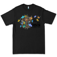 Black he is risen matthew 28 6 cross with butterflies cowhide background Premium Tee - BarkalooDesign
