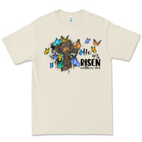 Bone he is risen matthew 28 6 cross with butterflies cowhide background Premium Tee - BarkalooDesign