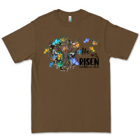 Cacao he is risen matthew 28 6 cross with butterflies cowhide background Premium Tee - BarkalooDesign