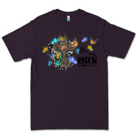 Plum he is risen matthew 28 6 cross with butterflies cowhide background Premium Tee - BarkalooDesign