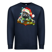 Navy christmas scottish fold cat Premium Sweatshirt - LillyAllenDesigns