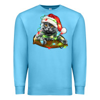 Ocean Blue christmas scottish fold cat Premium Sweatshirt - LillyAllenDesigns