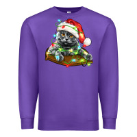 Purple christmas scottish fold cat Premium Sweatshirt - LillyAllenDesigns