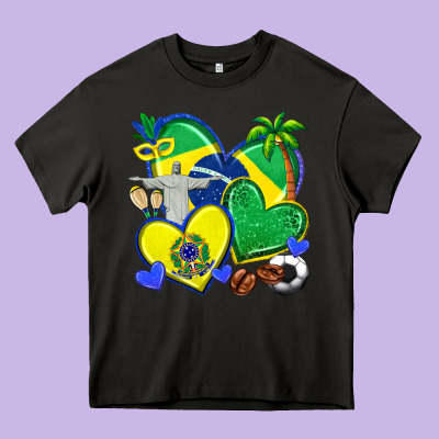 Brazil Hearts Heavy Core Tee Designed By Texasbilliewilder
