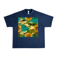 Camouflage Turquoise Glitter Sunflowers Seamless Pattern Urban Heavy Tee | Teevron