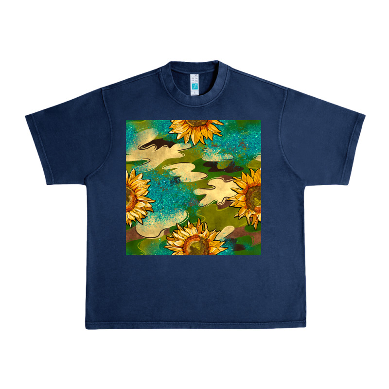 Camouflage Turquoise Glitter Sunflowers Seamless Pattern Urban Heavy Tee by BundleAndBundleShop | Teevron