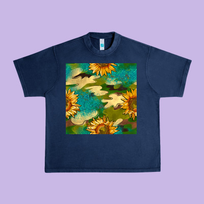 Camouflage Turquoise Glitter Sunflowers Seamless Pattern Urban Heavy Tee Designed By Bundleandbundleshop
