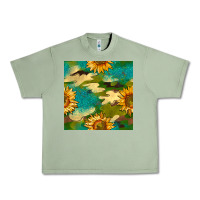 Oil Green camouflage turquoise glitter sunflowers seamless pattern Urban Heavy Tee - BundleAndBundleShop