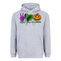 Heather Grey peace love halloween Heavyweight Hoodie - BundleAndBundleShop