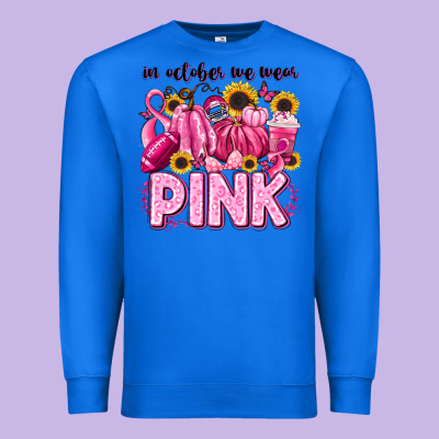 In October We Wear Pink Football Premium Sweatshirt Designed By Lillyallendesigns