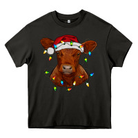 Asphalt Christmas baby red angus calf with lights Heavy Core Tee - RanaPortraitStore