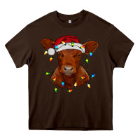 Chocolate Brown Christmas baby red angus calf with lights Heavy Core Tee - RanaPortraitStore