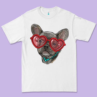 Premium Tee french bulldog with love glasses