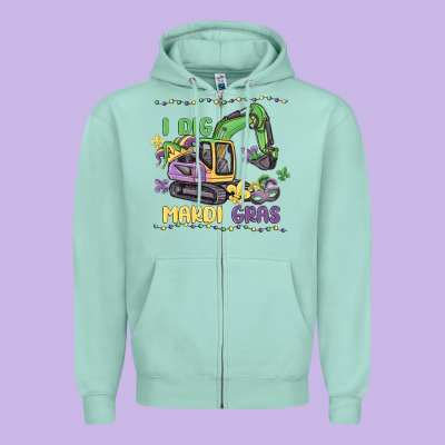 I Dig Mardi Gras Zipper Hoodie Designed By Maliassmallbusiness